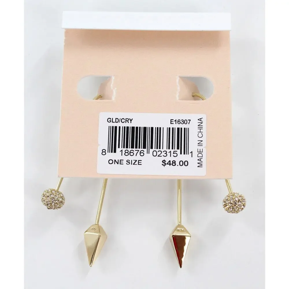 Rebecca Minkoff Gold Threaded Pave Crystal Ball Earrings $48 Tags #RM329 - Picture 3 of 3